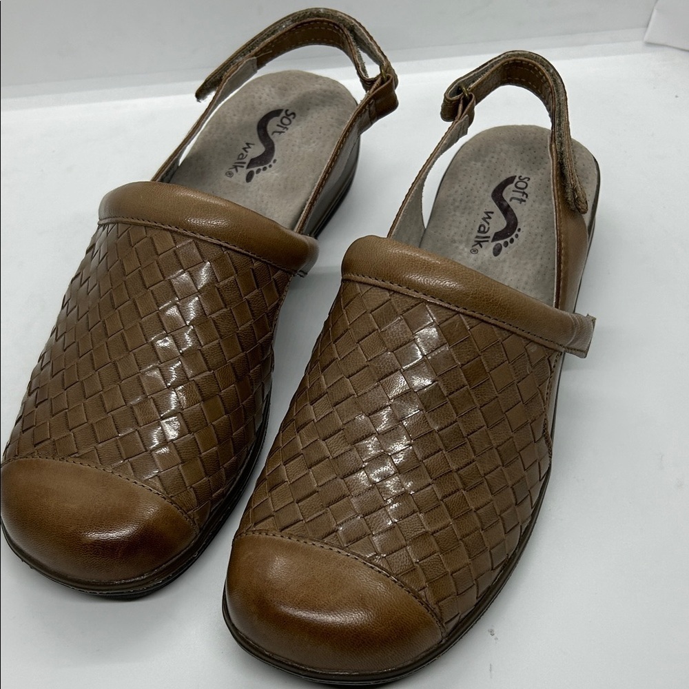 Softwalk Shoes Womens 9 Wide Salina Woven Slingback Brown Leather S1365-063